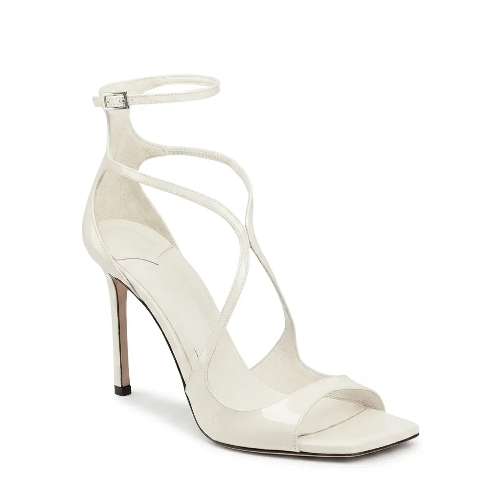 Ivory Wavy-Strap Stiletto Bridal Shoes – Custom Wedding Sandals