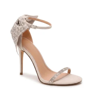 Nude Pearl & Crystal Bow Stiletto Bridal Sandals – Embellished Wedding Heels