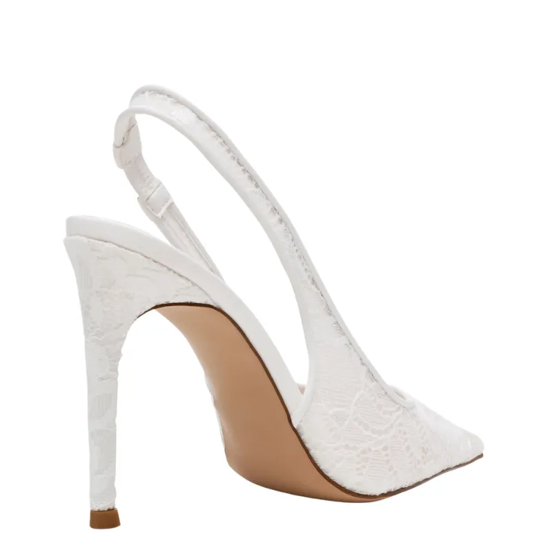 White Lace Pointed-Toe Slingback Bridal Heels – Sheer Wedding Pumps - Image 2