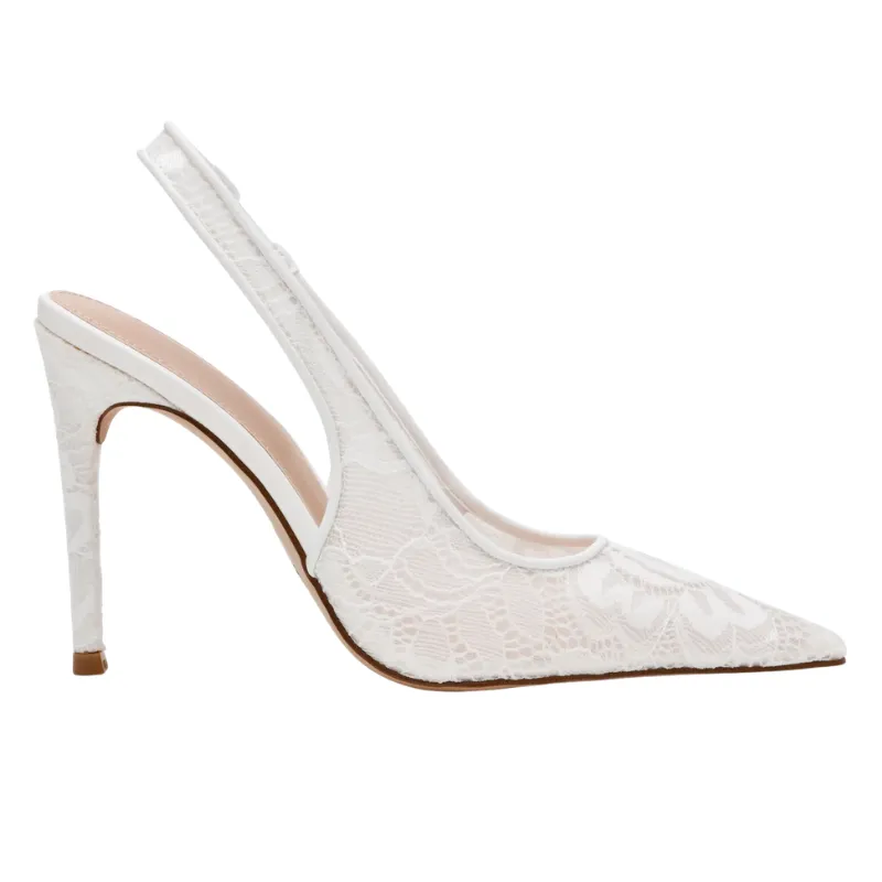 White Lace Pointed-Toe Slingback Bridal Heels – Sheer Wedding Pumps - Image 5