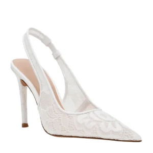 White Lace Pointed-Toe Slingback Bridal Heels – Sheer Wedding Pumps