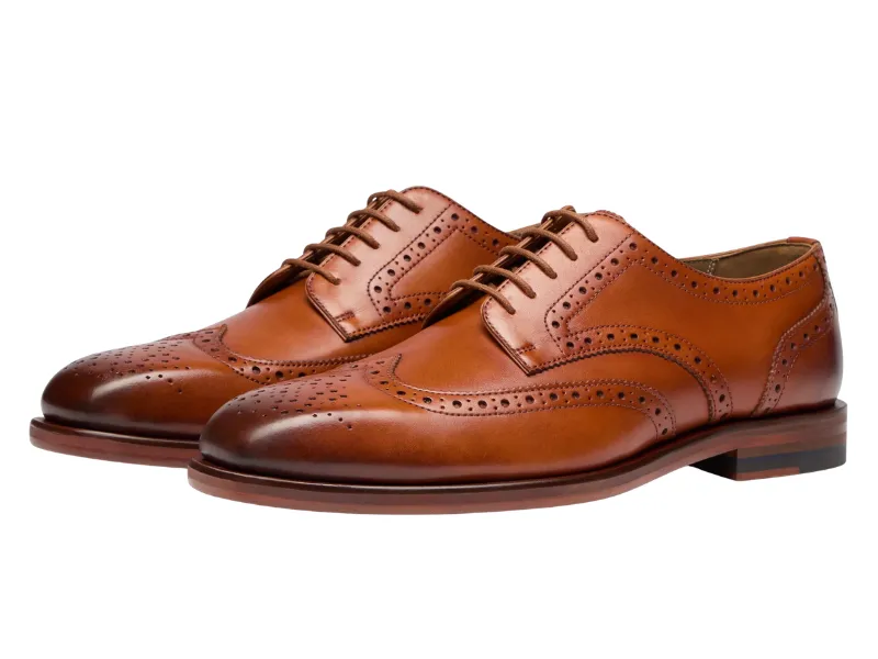 Men's natural leather full brogue Derby shoe