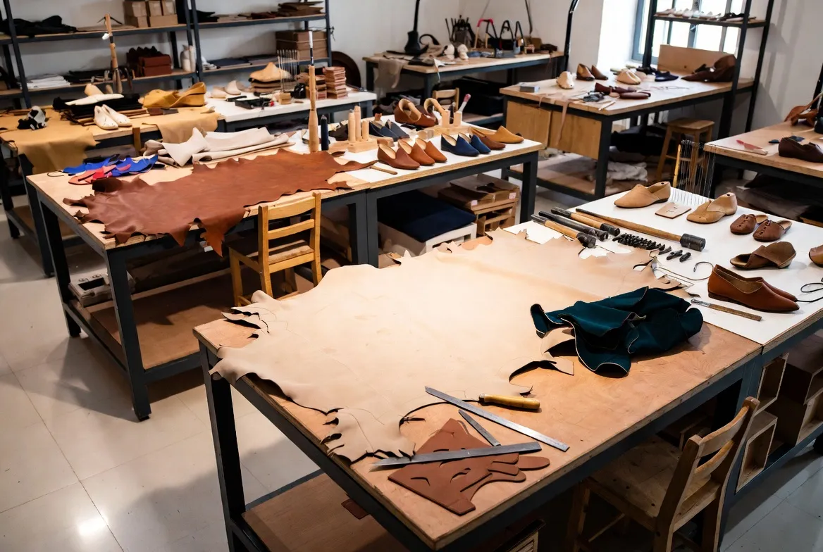 Handmade Shoe Factory in-house leather cutting and stitching workshop