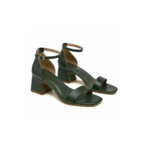 Private label closed back sandal sculpted block heel, main product view in a forest green studio concept for footwear brands, wholesalers and B2B sourcing teams.