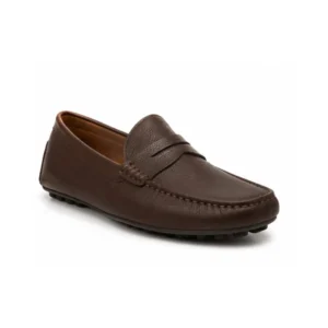 Private label soft leather driving loafer for women with a chocolate brown studio concept, shown for brands, retailers, wholesalers, importers and sourcing teams.