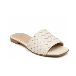 Private label woven leather flat slide sandal main product image for brands, retailers, wholesalers, importers and sourcing teams.