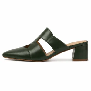 Private label cutout leather mid heel mule main product image for brands, retailers, wholesalers, importers, and sourcing teams.