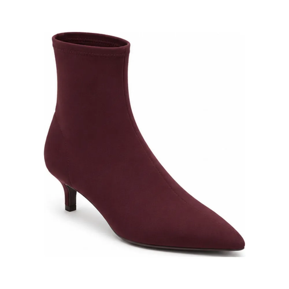 Private label kitten heel stretch ankle boot for brands, retailers, wholesalers, importers and sourcing teams.
