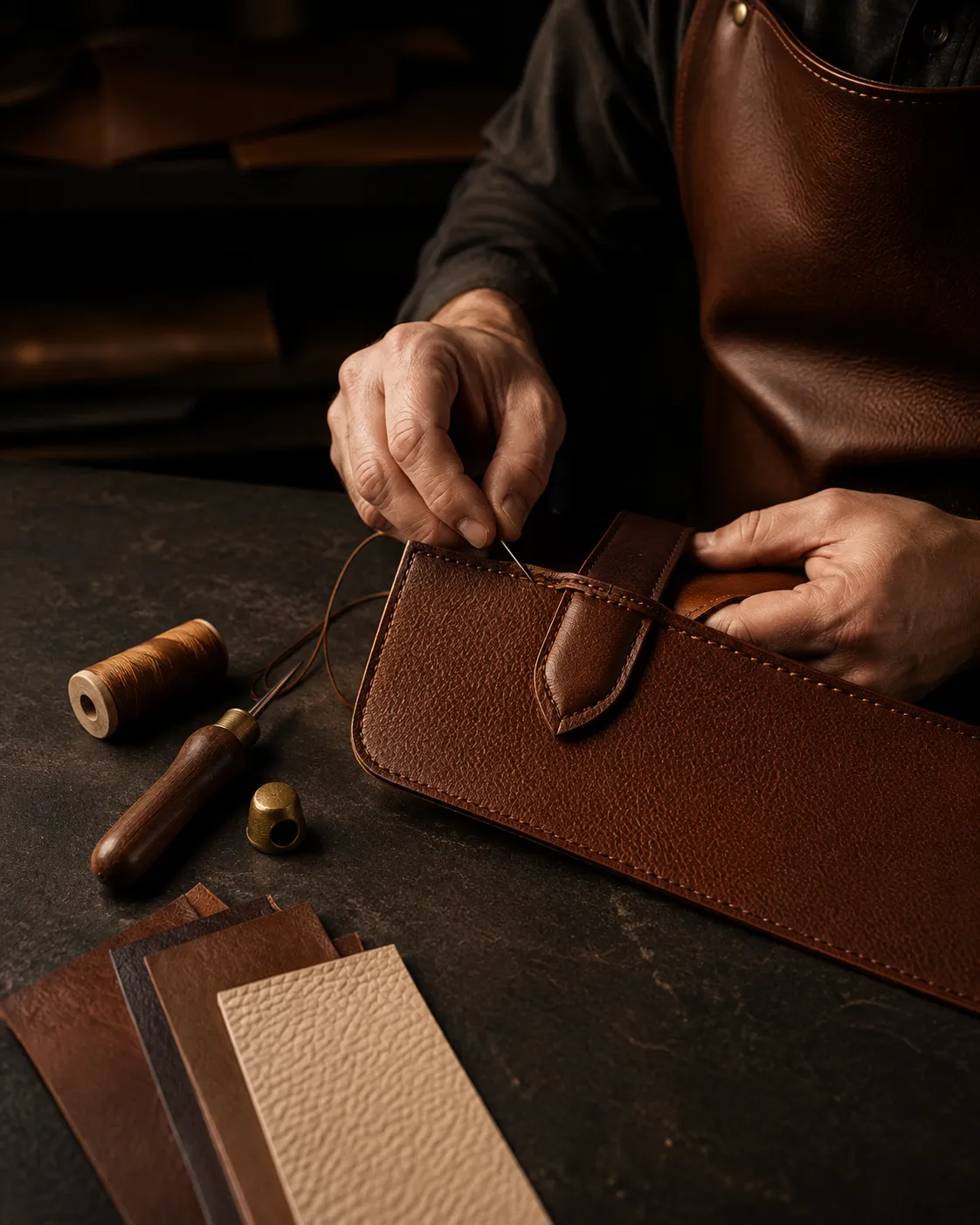 Leather goods manufacturing at Handmade Shoes Factory