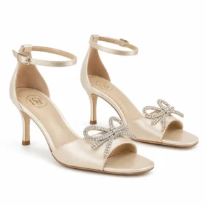 Private label crystal bow ankle strap party sandal main product image for brands, retailers, wholesalers, importers, and sourcing teams.