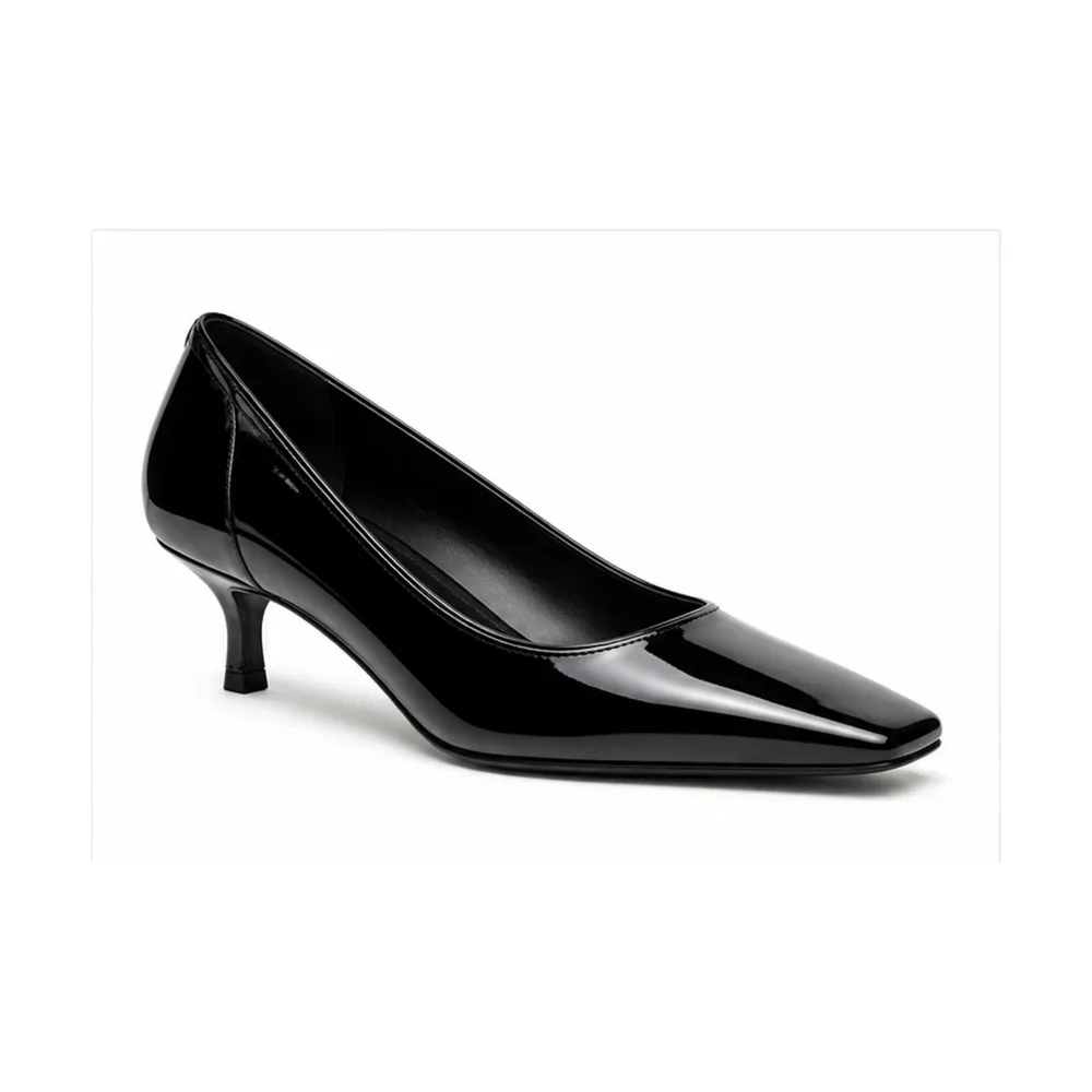 Private label square toe patent kitten heel pump for brands, retailers, wholesalers, and sourcing teams