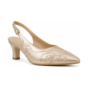 Private label metallic slingback mid heel for footwear brands, retailers, wholesalers, importers, and sourcing teams