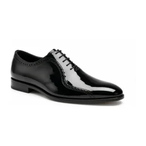 Private label patent leather tuxedo oxford for footwear brands, retailers, wholesalers, importers, and sourcing teams