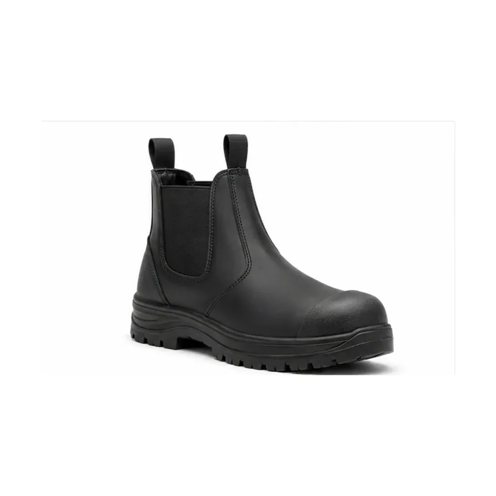 Private label Chelsea style puncture resistant safety boot in an all-black technical finish, offered to wholesale and private label safety footwear buyers