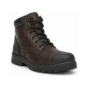 Private label foundry style puncture resistant boot in dark brown with black components, offered to wholesale and private label safety footwear buyers