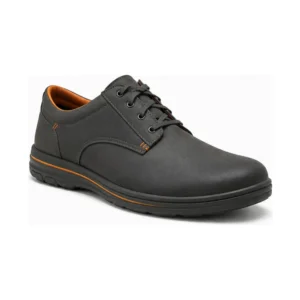 Private label slip resistant hospitality Oxford shoe in charcoal with a muted orange accent, offered to wholesale and private label safety footwear buyers