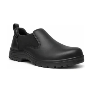 Private label slip resistant Chelsea style work shoe in an all-black technical finish, offered to wholesale and private label safety footwear buyers