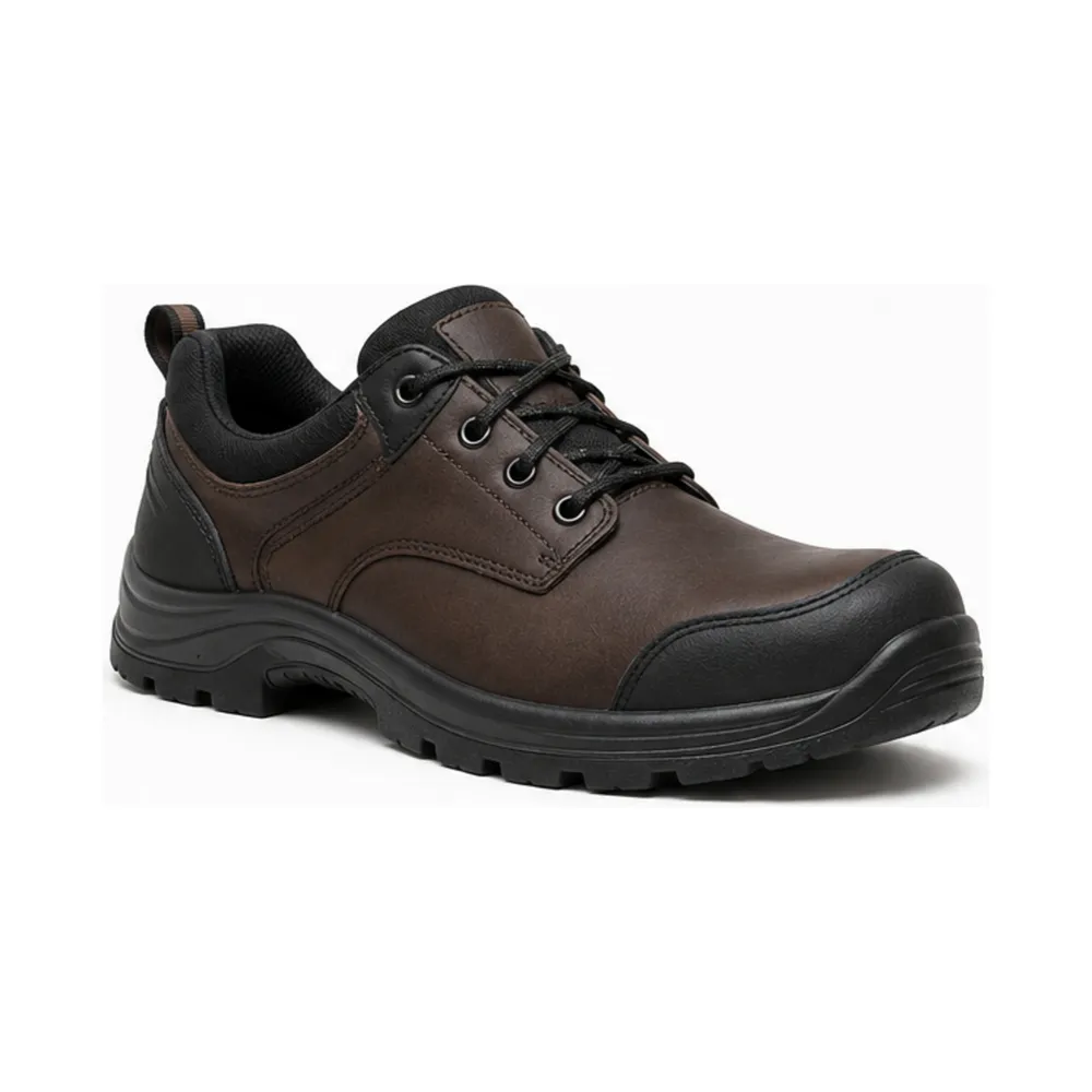 Private label slip resistant warehouse lace up shoe in dark brown with black components, offered to wholesale and private label safety footwear buyersPrivate label slip-resistant warehouse lace-up shoe in dark brown with black components, offered to wholesale and private label safety footwear buyers