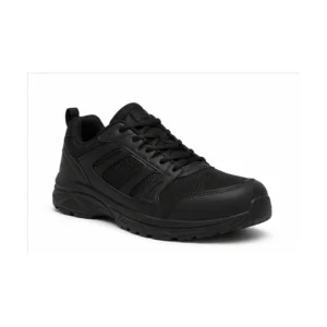 Private label women's fit slip resistant work sneaker in an all black technical finish, offered to wholesale and private label safety footwear buyers